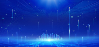 蓝色建筑线条科技星光特效光效商务风展板边框ppt背景
